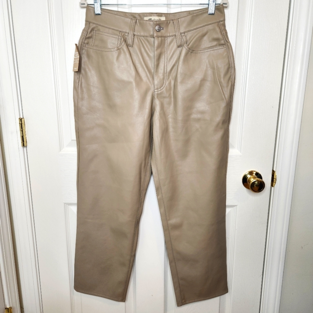 Madewell Faux Leather Pants The Perfect Vintage Straight Jean Size 29P Beige - Picture 2 of 13
